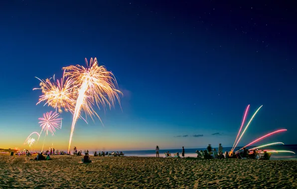 Picture salute, fireworks, USA, North Carolina, Independence Day, Outer Banks