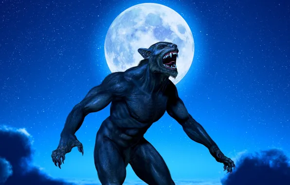 Picture clouds, night, claws, fangs, beast, the full moon, werewolf, muscle, night, lycanthrope, lycan, werewolf