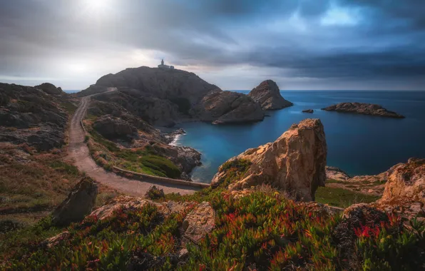 Picture road, sea, rocks, coast, France, France, The Mediterranean sea, Mediterranean Sea, Upper Corsica, Pietra Island, …