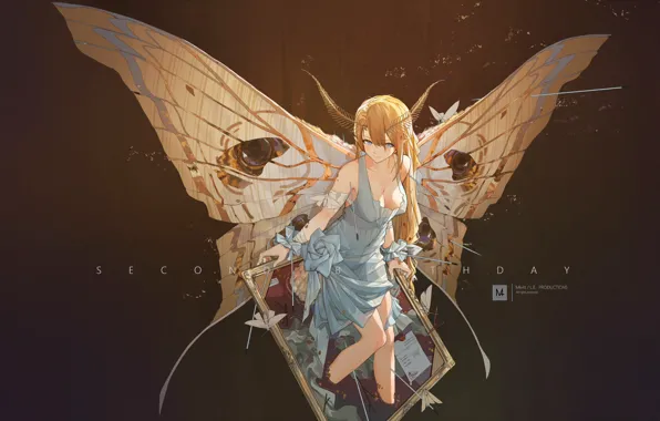 Picture girl, wings, anime, art, moth