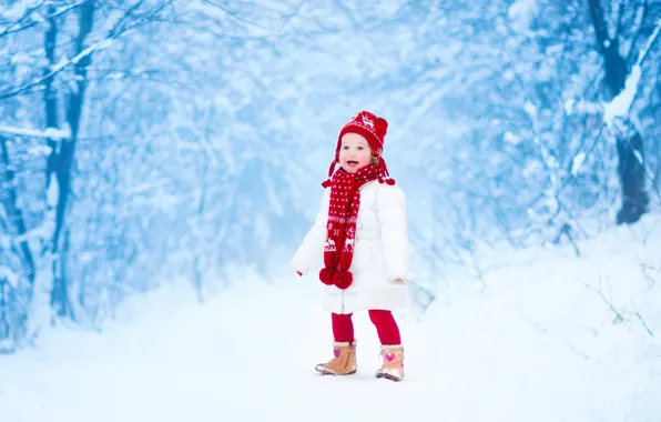 Picture winter, snow, joy, sweetheart, child, jacket, girl