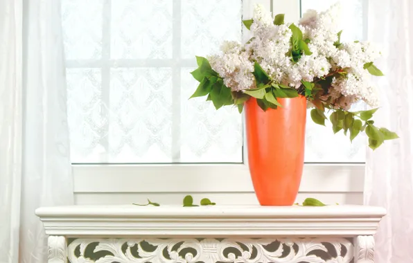 Picture flowers, bouquet, window, vase, lilac