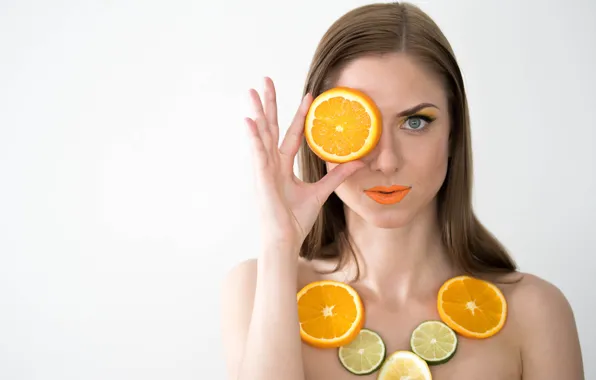 Picture face, model, oranges