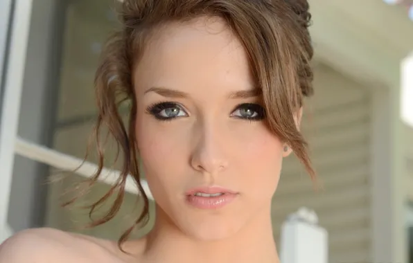 Picture green eyes, long hair, brown hair, beautiful, pretty, face, Malena Morgan