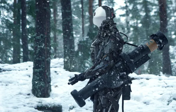 Picture forest, snow, weapons, Bazooka, pancerfaust