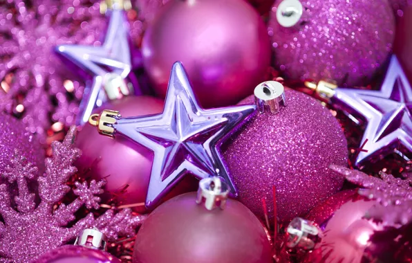 Picture purple, stars, balls, snowflakes, mood, pink, balls, new year, stars, sequins, pink, new year, happy, …