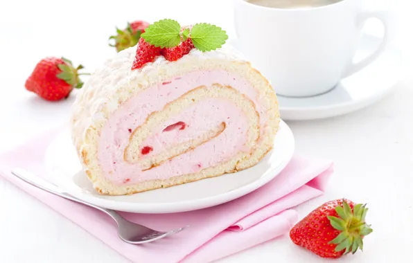 Picture strawberry, cream, dessert, roll