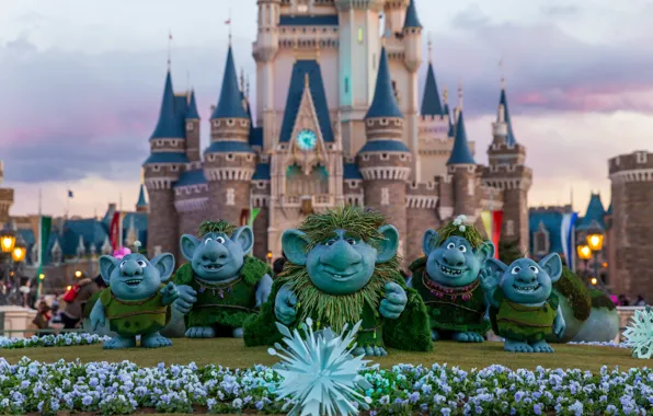 Picture Flowers, Castle, Disneyland, Lawn, Trolls