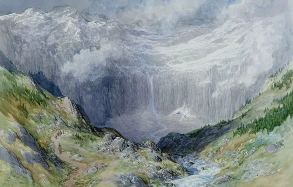 Picture nature, figure, watercolor, Paul Gustave Dore, Gustave Doré, Glacier in Gavarnie