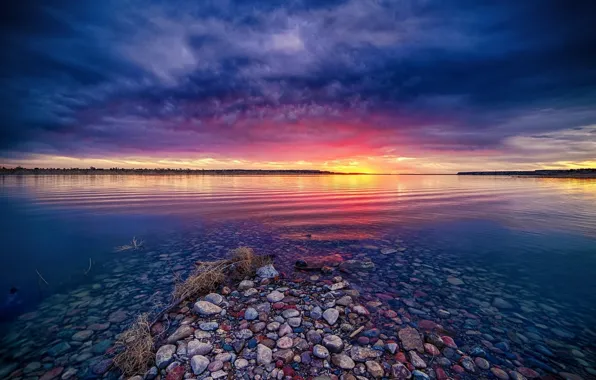 Picture the sky, lake, stones, dawn, Lars Leber