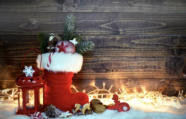 Picture snow, New Year, Christmas, merry christmas, decoration, boot, xmas, lantern