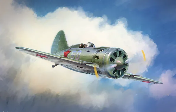 Picture Ass, -16, artwork, fighter-monoplane, Painting, Mosca, Rata, Soviet fighter