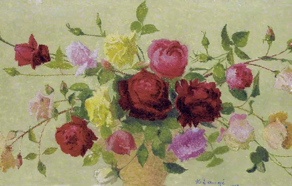Picture flowers, picture, still life, Achille Lauge, A Bouquet Of Roses, Achilles Box