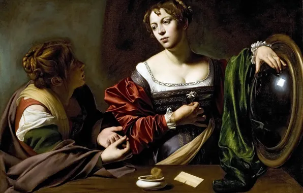 Picture girls, picture, mythology, Michelangelo Merisi da Caravaggio, Martha and Mary Magdalene