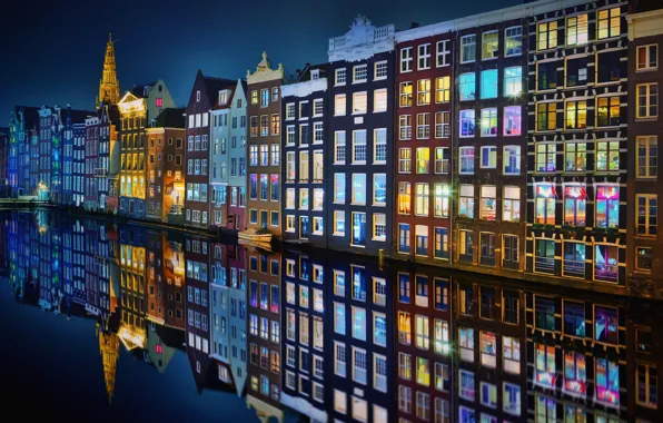 Picture night, the city, lights, Amsterdam