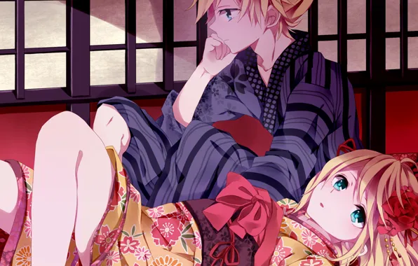 Picture anime, art, two, yukata, Vocaloid, Vocaloid, characters, Kim