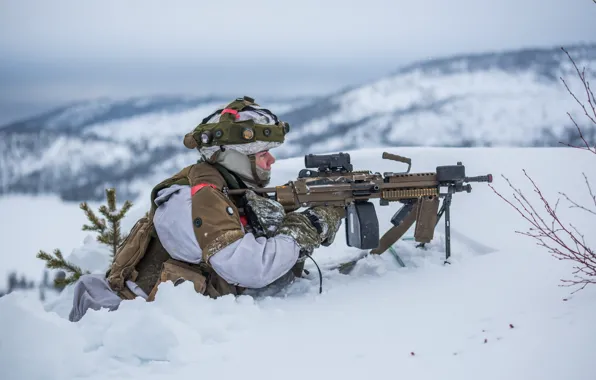Picture winter, soldiers, machine gun