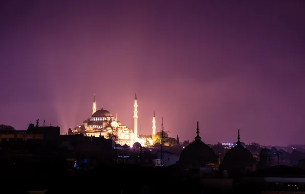 Picture night, lights, mosque, Istanbul, Turkey, the minaret