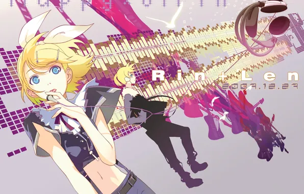 Picture girl, background, anime, art, guy, two, Vocaloid, Vocaloid, characters