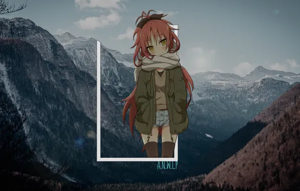Picture winter, girl, mountains, anime, madskillz