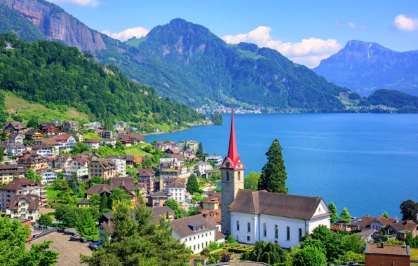 Picture mountains, lake, Switzerland, Engelberg Lake Lucerne