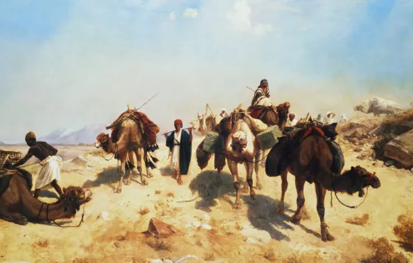 Picture landscape, picture, camel, Jean-Leon Gerome, Caravan in the Desert