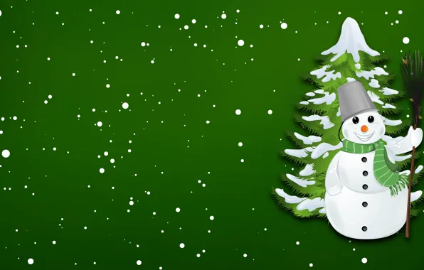 Picture Winter, Minimalism, New Year, Christmas, Snowflakes, Background, Tree, Holiday, Snowman
