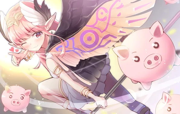 Picture wings, girl, angel, pigs