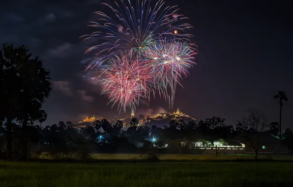 Picture landscape, holiday, the evening, fireworks