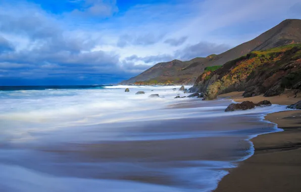 Picture sea, rocks, shore, CA, USA, Monterey