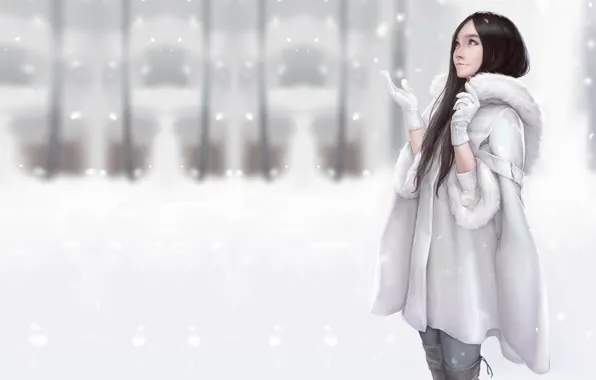 Picture winter, snow, mood, art, coat, Maou Renjishi