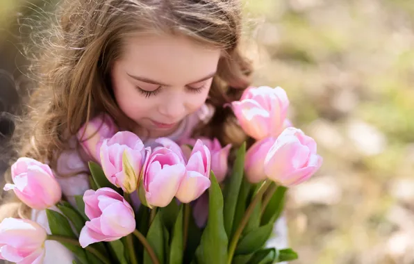 Picture hair, spring, girl, tulips