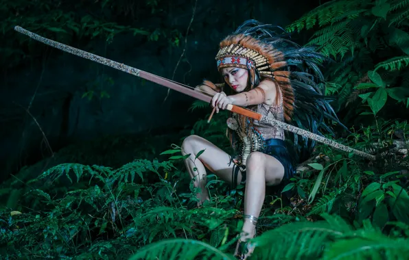 Picture look, nature, face, style, feathers, bow, arrow, Asian