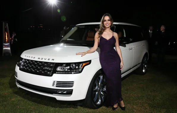 Picture look, girl, smile, Girls, dress, Land Rover, white car
