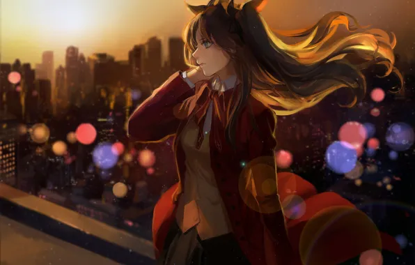 Picture girl, the evening, Rin, Tohsaka Rin, Fate stay night, Fate / Stay Night