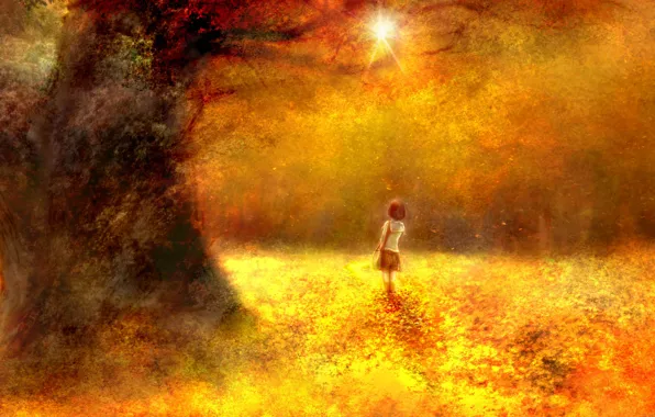 Picture autumn, forest, girl, schoolgirl, by 00