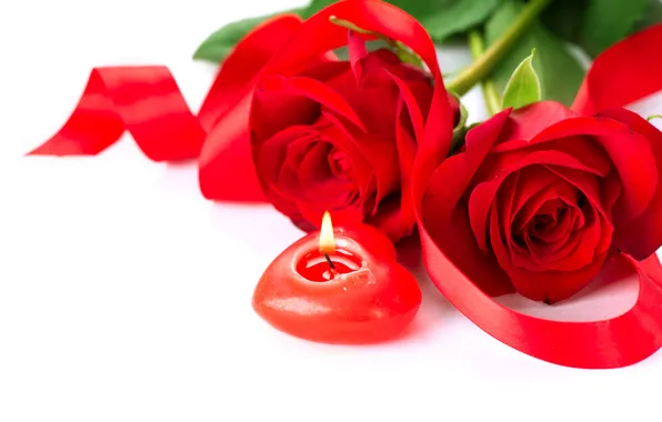 Picture romance, roses, candle, tape, red, heart, Roses, holiday, Candles