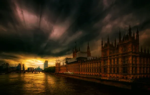 Picture clouds, river, England, London, Parliament, Thames