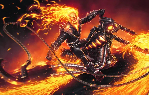 Picture fire, skull, chain, motorcycle, fire, sake, Ghost Rider, bike, Marvel comics, byke, Ghost Rider