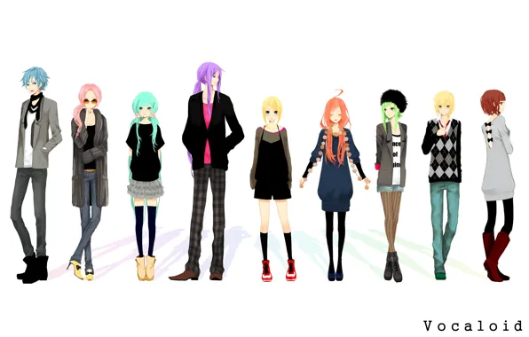 Picture background, girls, anime, art, guys, Vocaloid, Vocaloid, characters