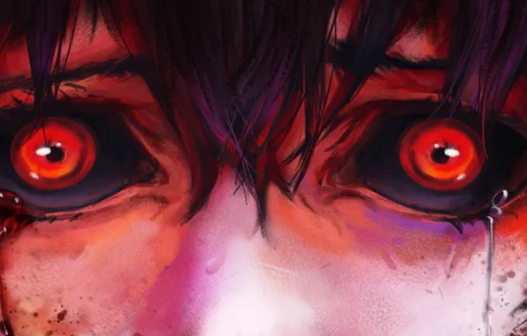 Picture fear, horror, pain, red eyes, bloody tears, Tokyo Ghoul, Hinami Fueguchi, Tokyo Monster