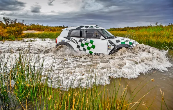 Picture Water, Mini, Sport, Speed, Clouds, Race, Rally, Rally, Overcast, Ford, Raid, MINI Cooper, X-Raid