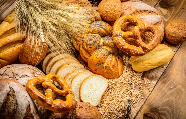 Picture wheat, Board, bread, ears, bread, muffin, cakes, grain, loaves, pretzel