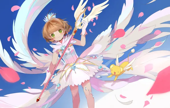 Picture wings, anime, Girl, Card Captor Sakura, Cherry blossoms