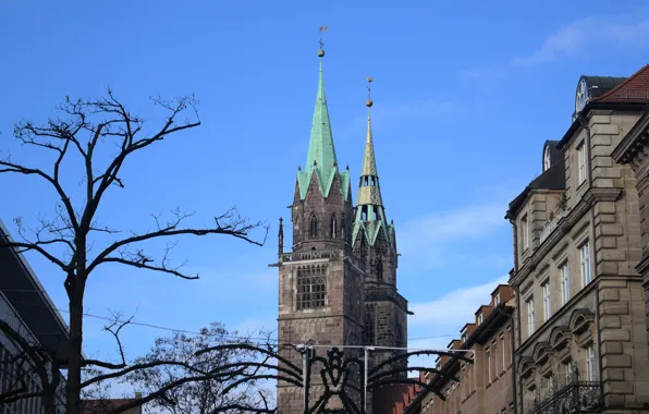 Picture street, tower, home, Germany, Bayern, Nuremberg, Lorenzkirche, St. Lawrence's Church