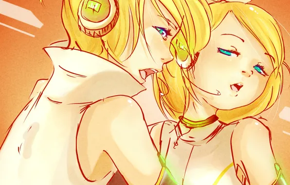 Picture girl, guy, two, Vocaloid, Vocaloid, song, Kagamine Len, Kagamine Rin