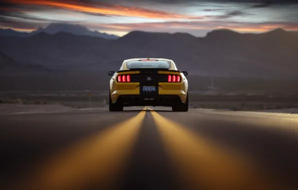 Picture road, the sky, sunset, mountains, Mustang, Ford, the evening, rear view, Shelby Terlingua