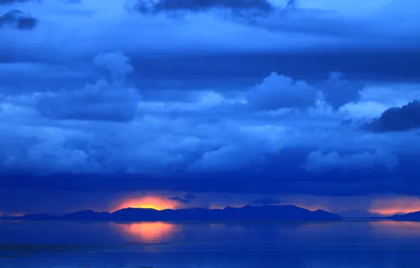 Picture sunset, mountains, lake, glow, Utah, USA, Antelope Island State Park