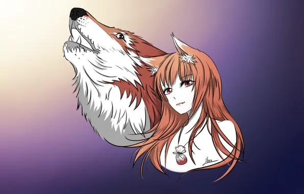Picture Girl, Figure, Background, Wolf, Anime, Purple, Red, Spice and wolf, LBes