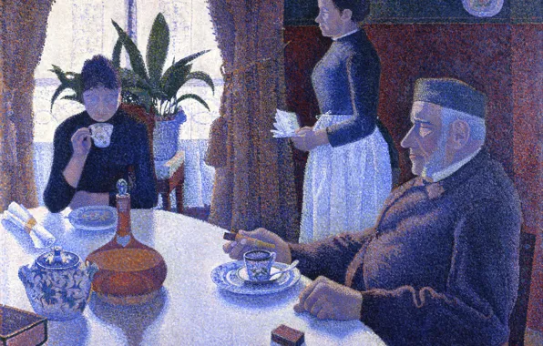 Picture table, people, interior, picture, Dining room, genre, Paul Signac, pointillism